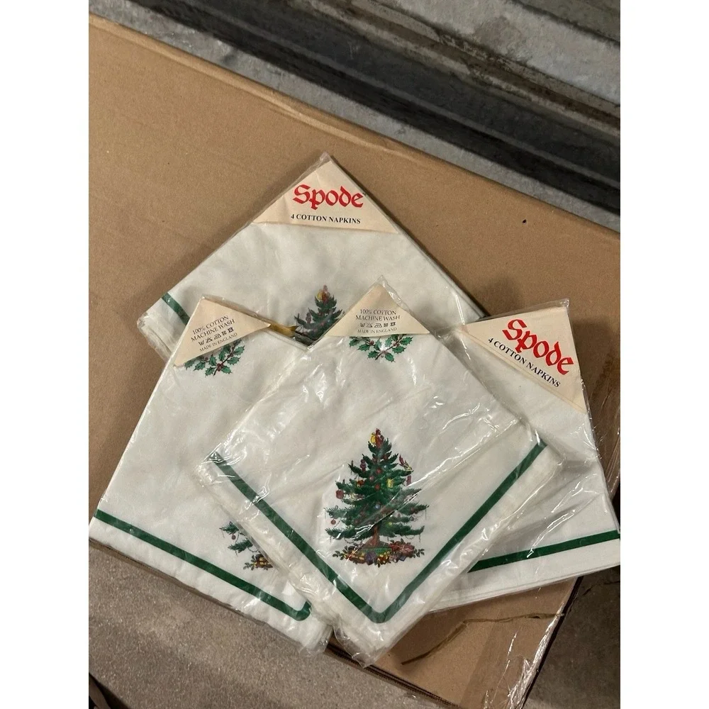 Spode Christmas‎ Tree Cotton Napkins Set of 4 Vintage Made England New